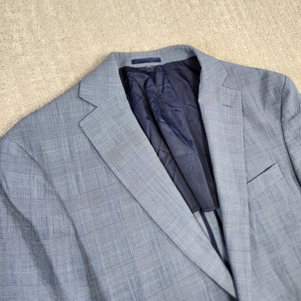 Jos A Bank Blazer Men 40R Blue Windowpane Unlined Brrr Seersucker Slim Fit Plaid